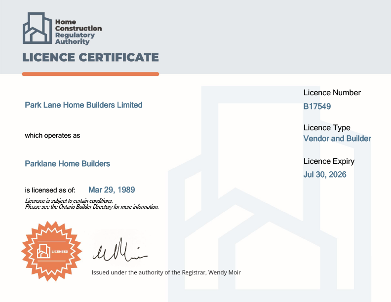 Home Construction Regulatory Authority licence
